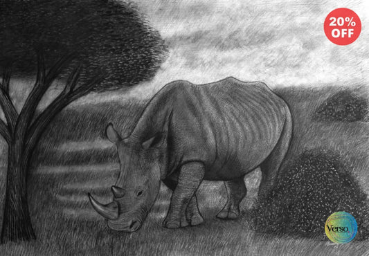 Rhino 60 x 42 cm / Charcoal / Unframed, shipped in a roll