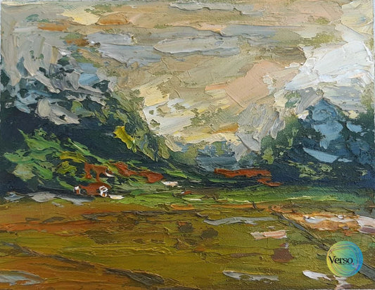 Rice fields morning 25 x 20 cm / Oil / Unframed, shipped flat