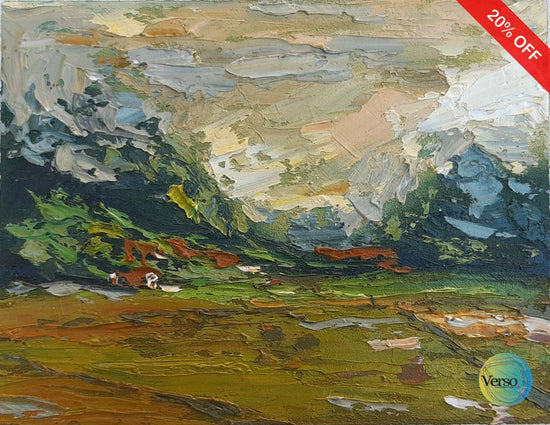 Rice fields morning 25 x 20 cm / Oil / Unframed, shipped flat