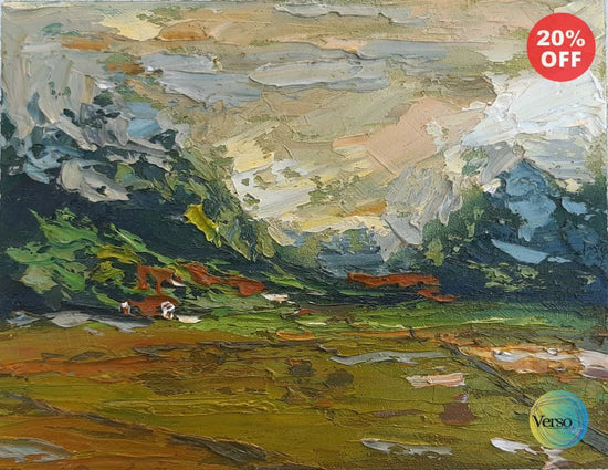 Rice fields morning 25 x 20 cm / Oil / Unframed, shipped flat