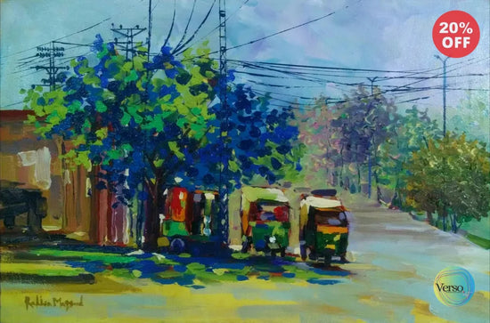 Rikshaws: cityscape of Lahore 18 x 12 cm / Oil / Unframed, shipped in roll