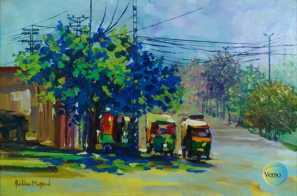 Rikshaws: cityscape of Lahore 18 x 12 cm / Oil / Unframed, shipped in roll