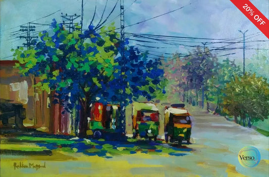 Rikshaws: cityscape of Lahore 18 x 12 cm / Oil / Unframed, shipped in roll