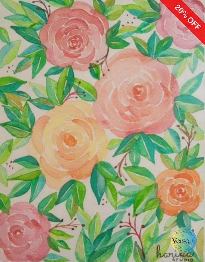 Rosas de mi jardin 19.7 x 24.7 cm / Watercolor / Unframed, shipped in roll