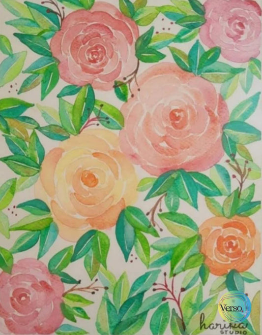 Rosas de mi jardin 19.7 x 24.7 cm / Watercolor / Unframed, shipped in roll