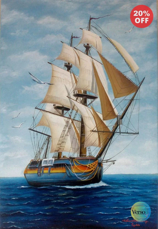Sailing in the waves 30 x 20 cm / Oil / Unframed, shipped in roll