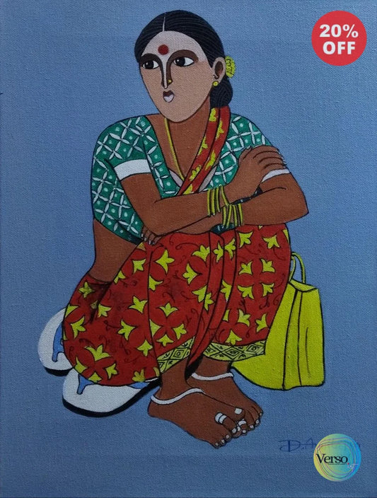 Sitting Women - 12 x 16 cm / Acrylic / Unframed, shipped in a roll