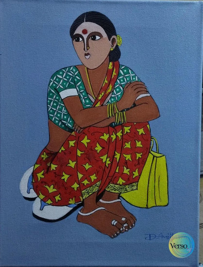 Sitting Women 12 x 16 cm / Acrylic / Unframed, shipped in roll
