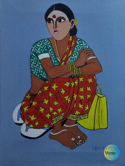 Sitting Women - 12 x 16 cm / Acrylic / Unframed, shipped in a roll