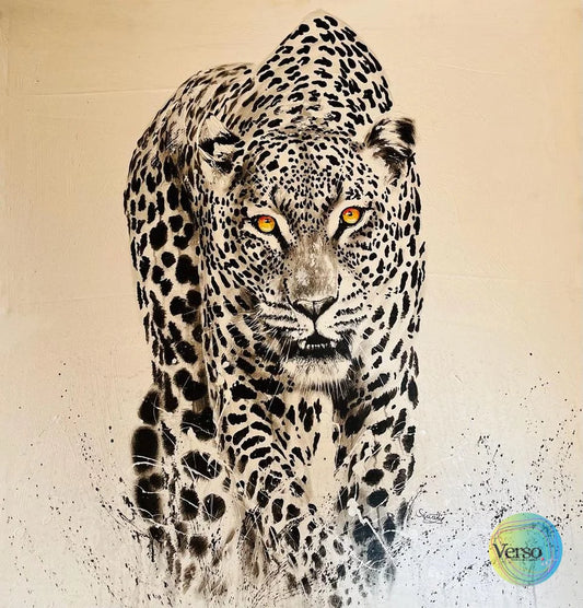 Stalking Leopard 100 x 100 cm / Oil / Unframed, shipped in roll