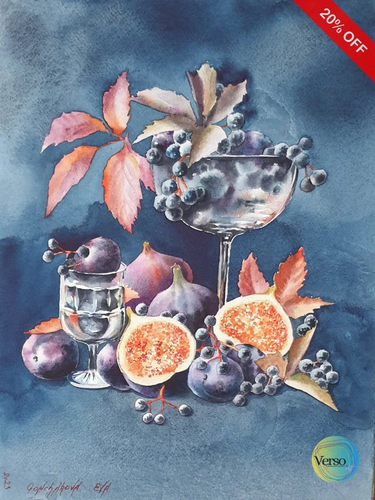 Still life with figs 31 x 41 cm / Watercolor / Unframed, shipped in roll