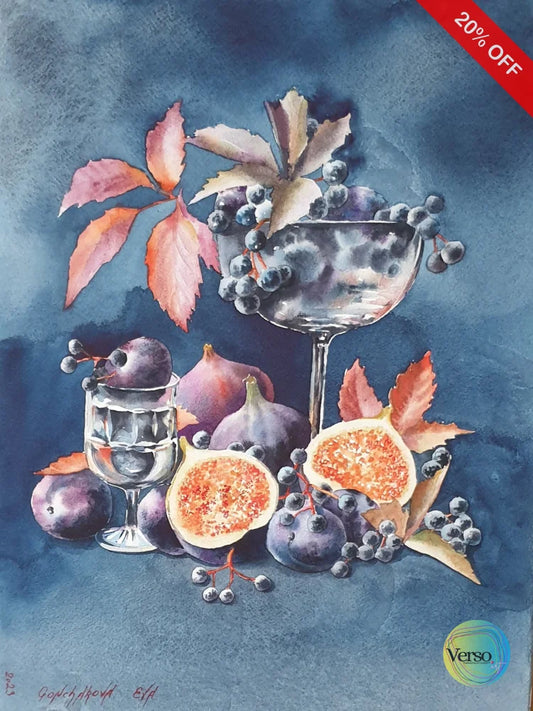 Still life with figs 31 x 41 cm / Watercolor / Unframed, shipped in roll