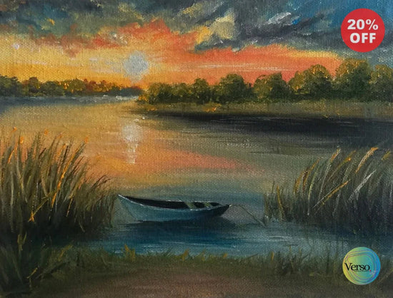 Sunset at River Bank 8 x 6 cm / Oil / Unframed, shipped in roll