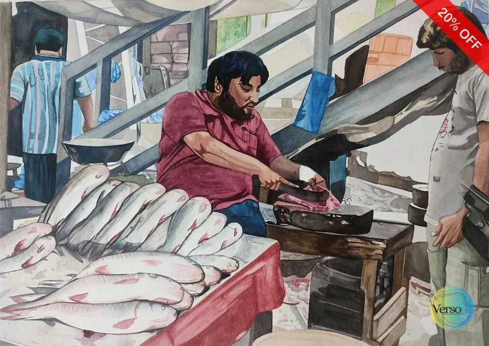 The Fish Monger 14 x 10 cm / Watercolor / Unframed, shipped in roll