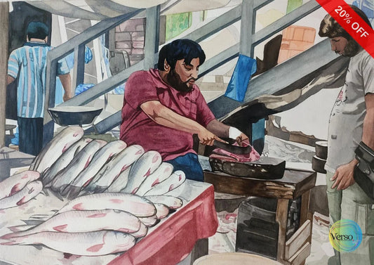 The Fish Monger 14 x 10 cm / Watercolor / Unframed, shipped in roll