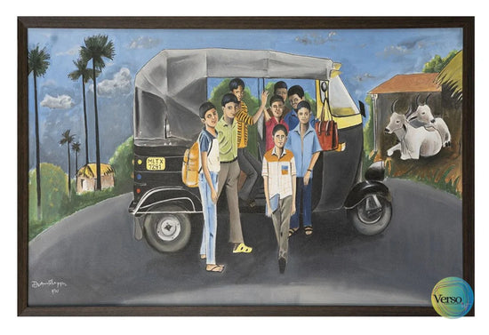 The Rickshaw School Bus 24 x 36 cm / Oil / Unframed, shipped in a roll Original Art