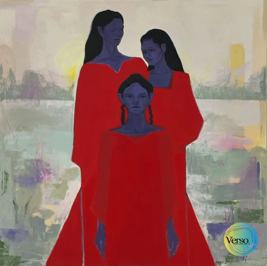 three women in red 100 x 100 cm / Oil / Unframed, shipped in roll