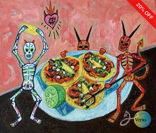 Tres taquitos al pastor 25 x 20 cm / Oil / Unframed, shipped flat