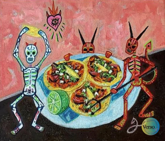 Tres taquitos al pastor 25 x 20 cm / Oil / Unframed, shipped flat