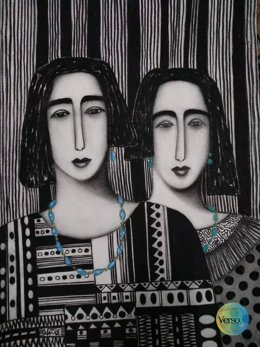 Two Girls series 1 50 x 70 cm / Mixed / Unframed, shipped in a roll