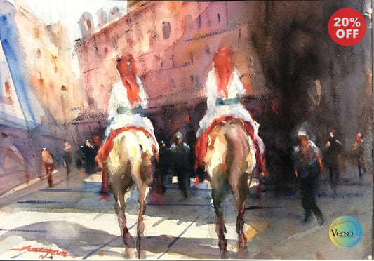 Two horsemen 41 x 36 cm / Watercolor / Unframed, shipped in a roll