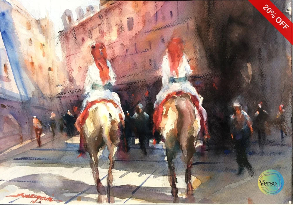 Two horsemen 41 x 36 cm / Watercolor / Unframed, shipped in a roll