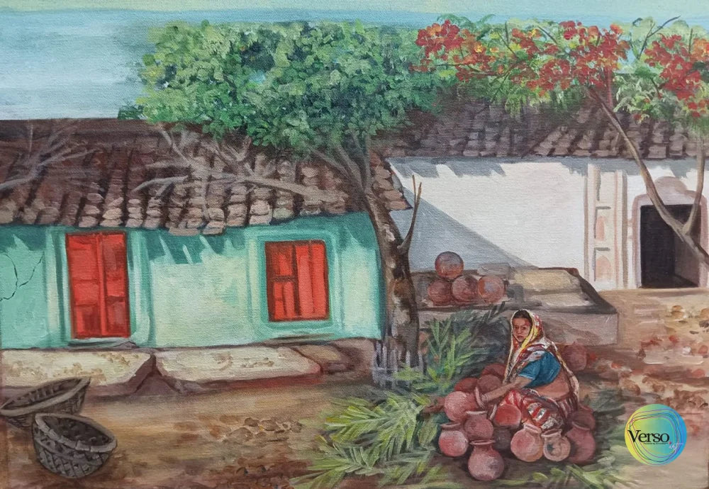 Village afternoon 12.5 x 18.5 cm / Acrylic / Unframed, shipped in roll
