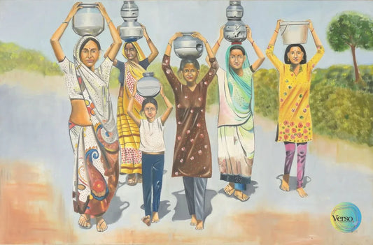 Water folks painting 36 x 24 cm / Oil / Unframed, shipped in a roll