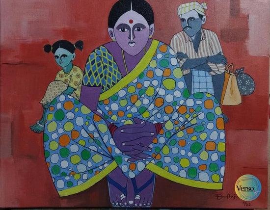 Women with Family 14 x 16 cm / Acrylic / Unframed, shipped in a roll