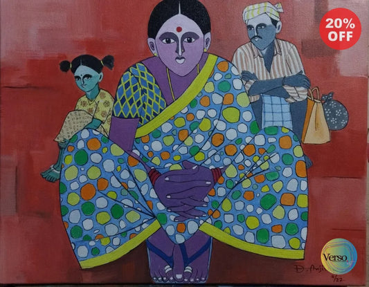 Women with Family 14 x 16 cm / Acrylic / Unframed, shipped in a roll
