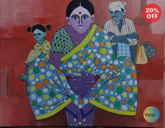Women with Family 14 x 16 cm / Acrylic / Unframed, shipped in a roll