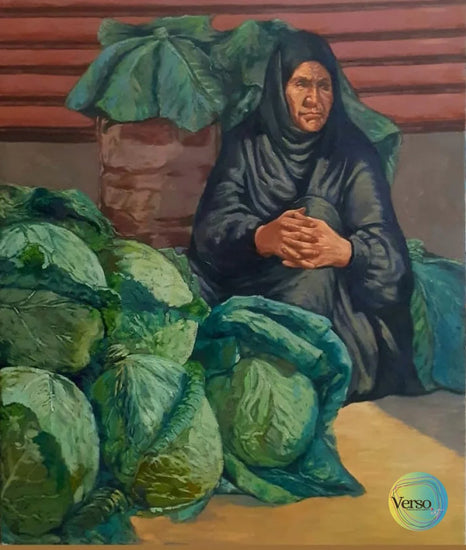 Women with green cabbages 10 x 120 cm / Oil / Unframed, shipped in a roll
