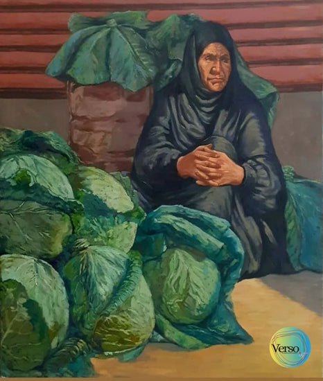 Women with green cabbages 10 x 120 cm / Oil / Unframed, shipped in roll