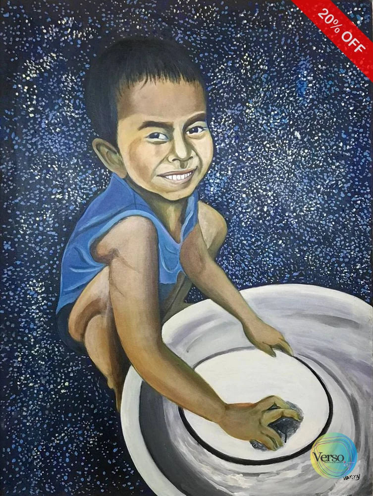 Young boy working hard at home 60 x 80 cm / Acrylic / Unframed, shipped in roll