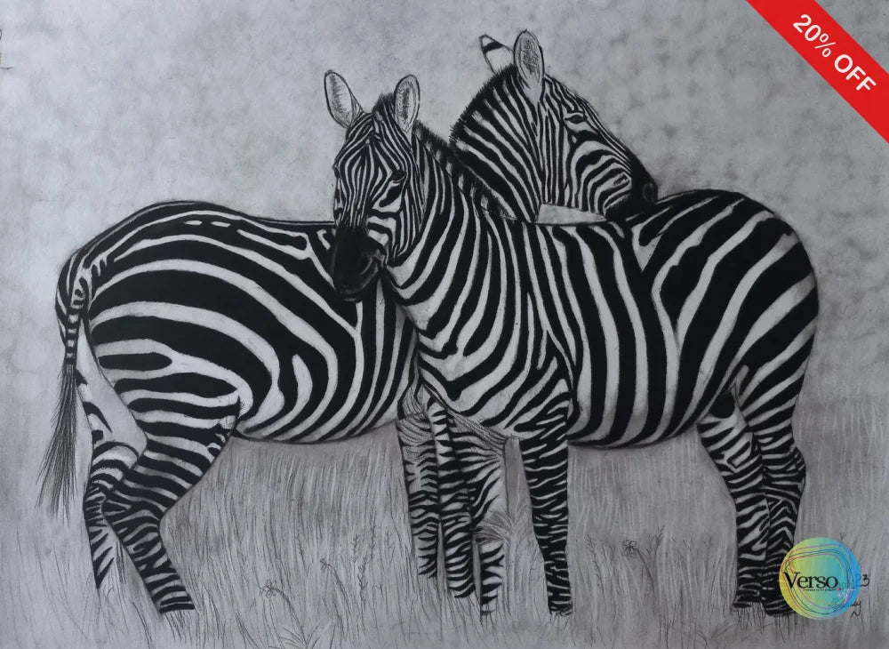 Zebras 60 x 42 cm / Charcoal / Unframed, shipped in a roll